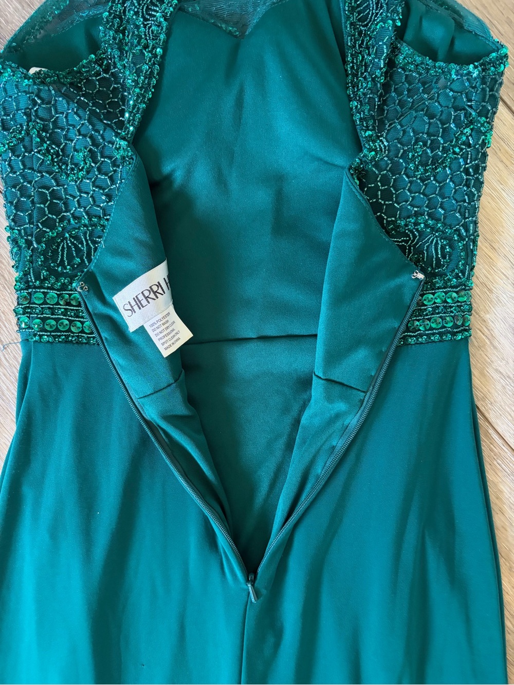 Sherri Hill Teal Beaded Halter Prom Gown with Side Slit - Picture 10 of 15